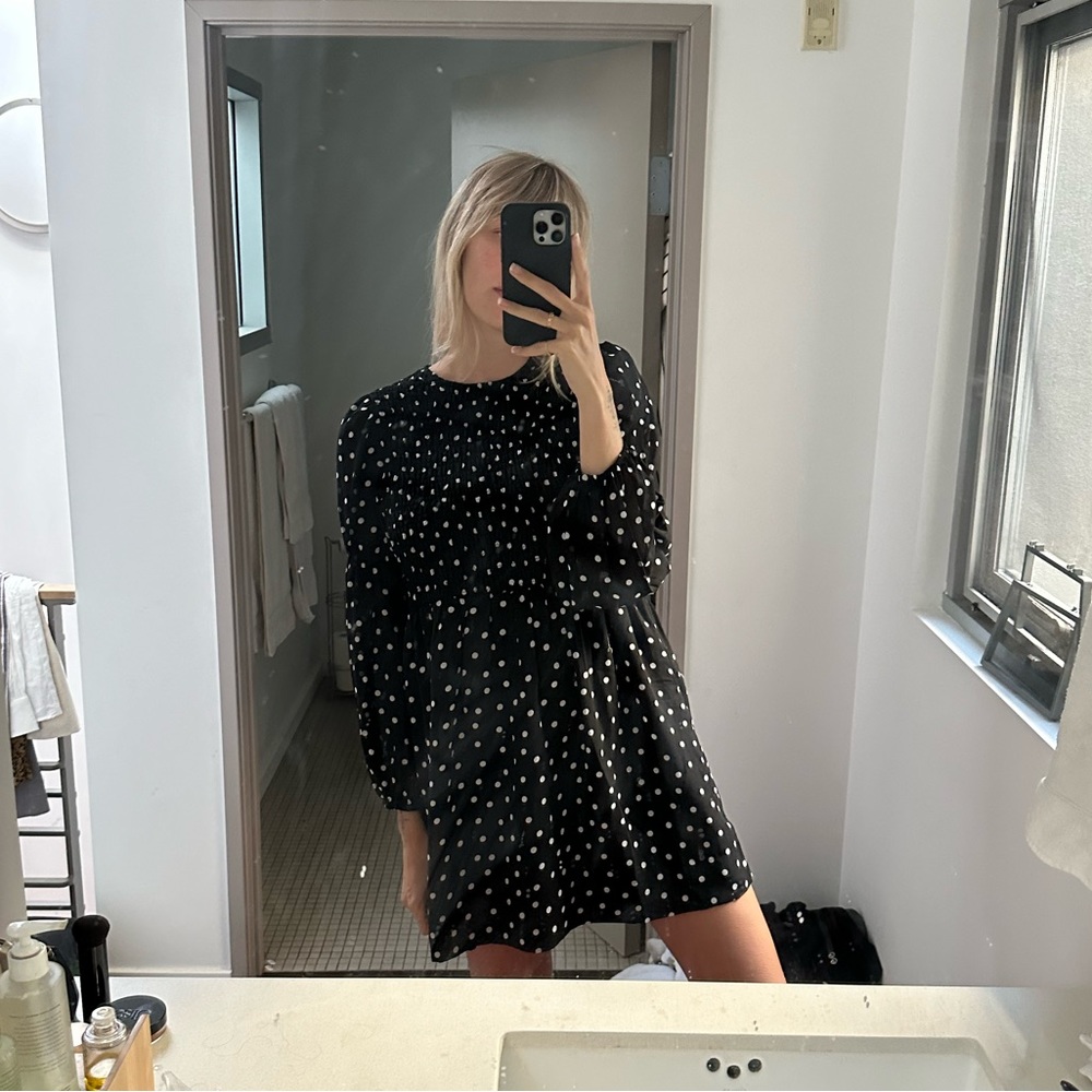 Ganni Black Polka Dot Long Sleeve dress